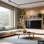 Home 17 홈디자인 업계에서의 경쟁력 키우기 - A modern personalized living room interior designed for a young professional, featuring modular furn...