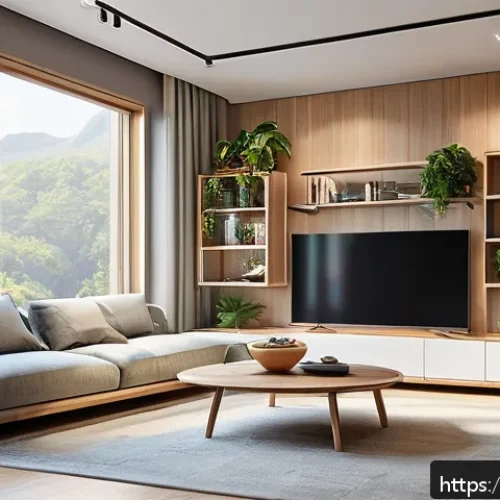 Home 11 홈디자인 업계에서의 경쟁력 키우기 - A modern personalized living room interior designed for a young professional, featuring modular furn...