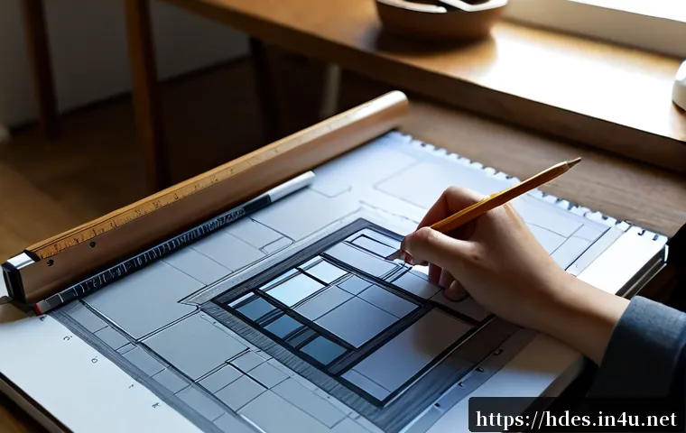 홈디자인 스케치 및 드로잉 기법 - Photorealistic over-the-shoulder view of an interior designer sketching a modern living room floor p...